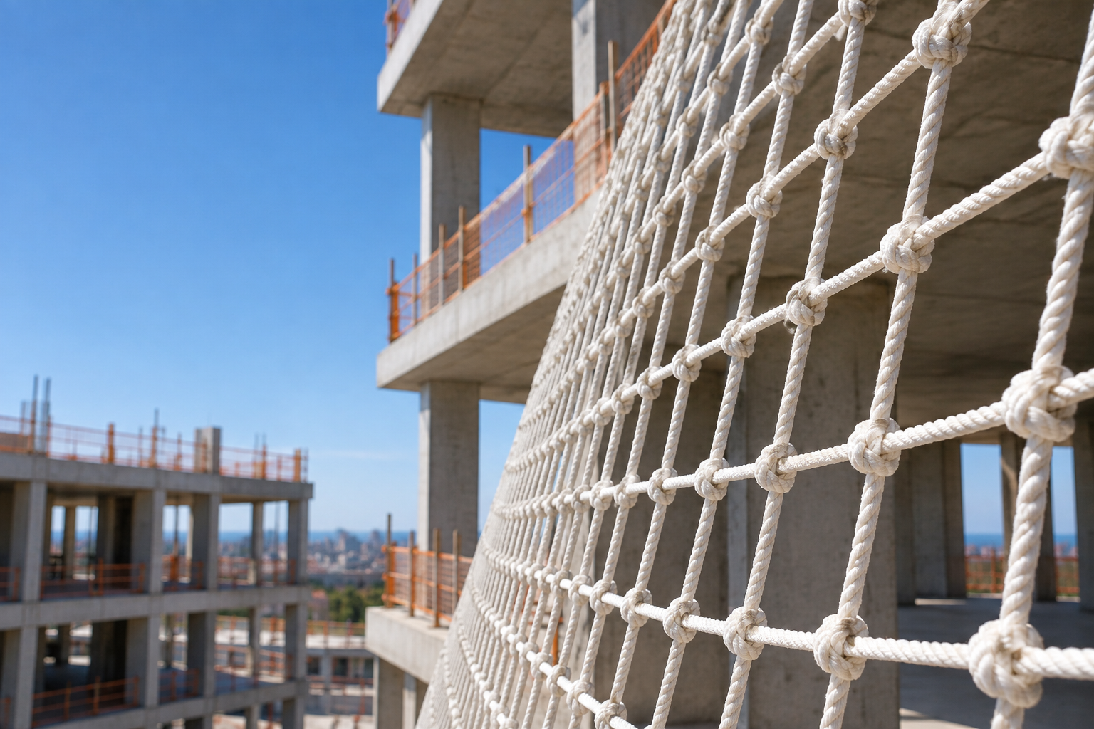 Beton yapı önündeki beyaz file dokusunun temsili görseli